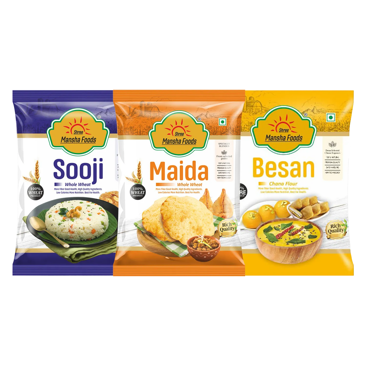 Shree Mansha Foods Combo (Sooji - 500 Gm + Maida - 500 Gm + Besan - 500 Gm)