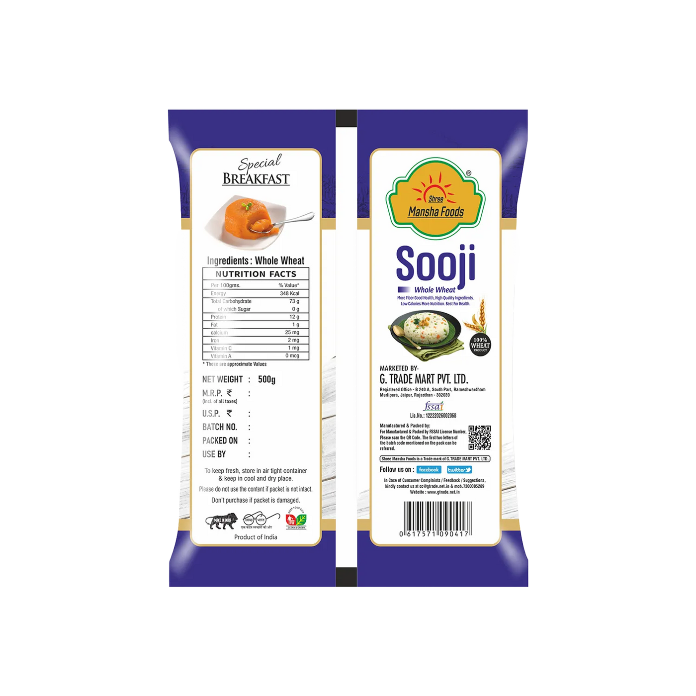 Shree Mansha Foods Sooji - 500 Gm